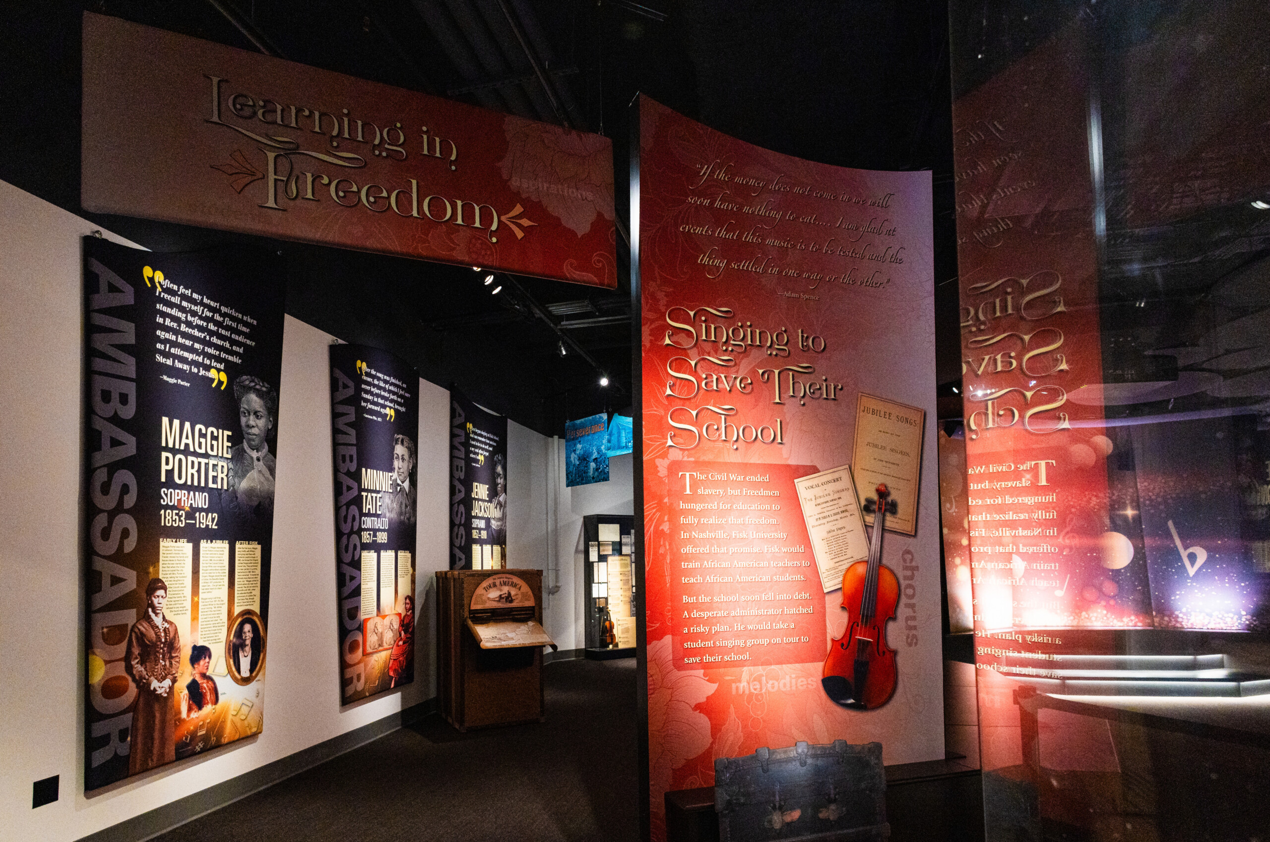 Panels within Jubilation exhibition showcasing original Jubilee singers.