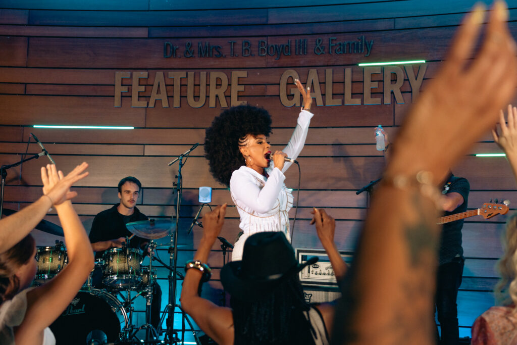 Fans enjoy concert at NMAAM in front of Boyd Feature Gallery