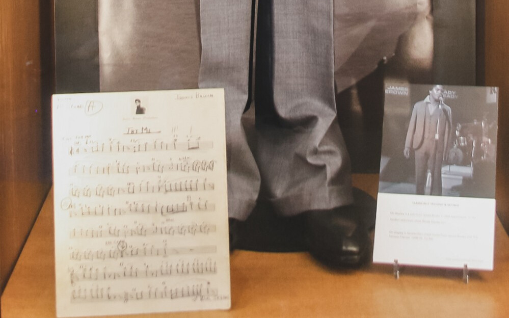 close up of musical score featured in James Brown exhibition.