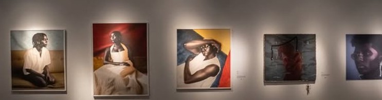 exhibition paintings on wall
