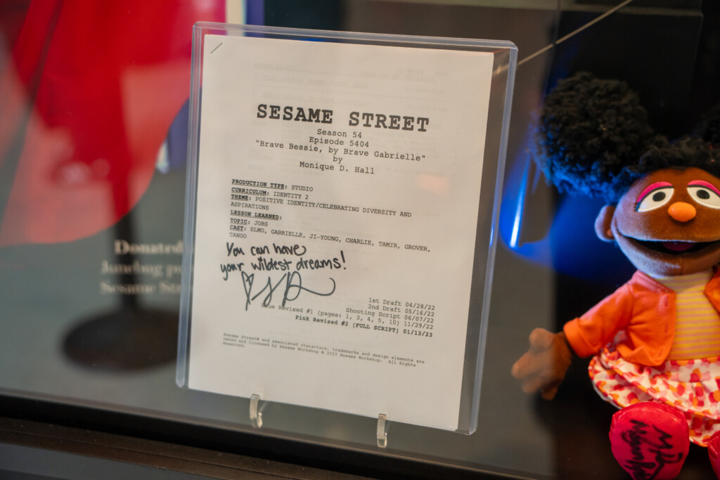 close up of Sesame Street script featured in Megan Piphus exhibition