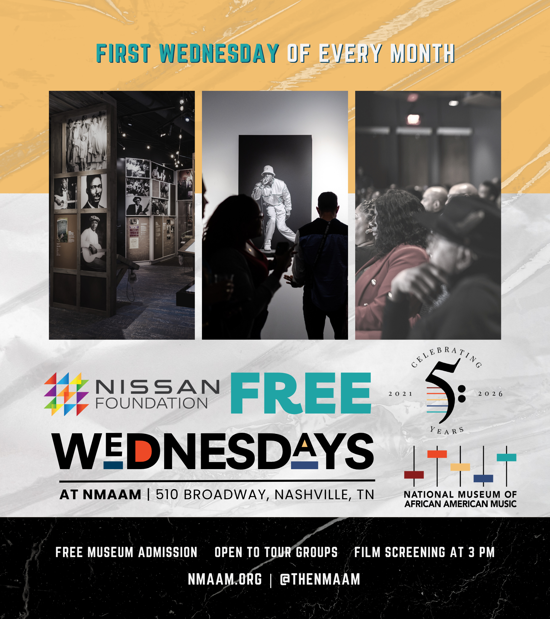 Nissan Free Wednesdays: Free gallery admission for all from 10 am - 5 pm, the first Wednesday of every month. Film screening at 3 pm.