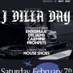 Event Flyer for a J Dilla Day celebration at NMAAM - a free live DJ event from 11 a.m. to 4 p.m. on Saturday, 02/04/26.