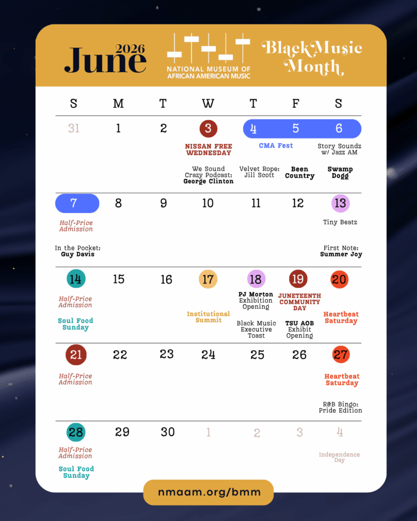 A visual calendar of all the public events hosted by NMAAM during June 2026.