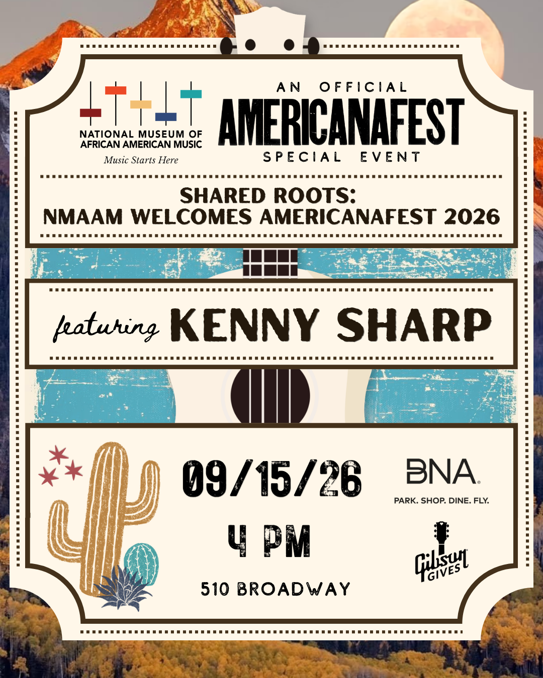 Kenny Sharp performing at NMAAM's Shared Roots AMERICANAFEST 2026 kickoff event in Nashville